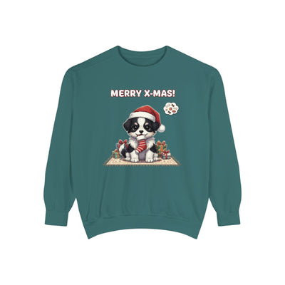 Cute Puppy waiting for Christmas presents style 7 Cozy Graphic Unisex Crewneck Sweatshirt
