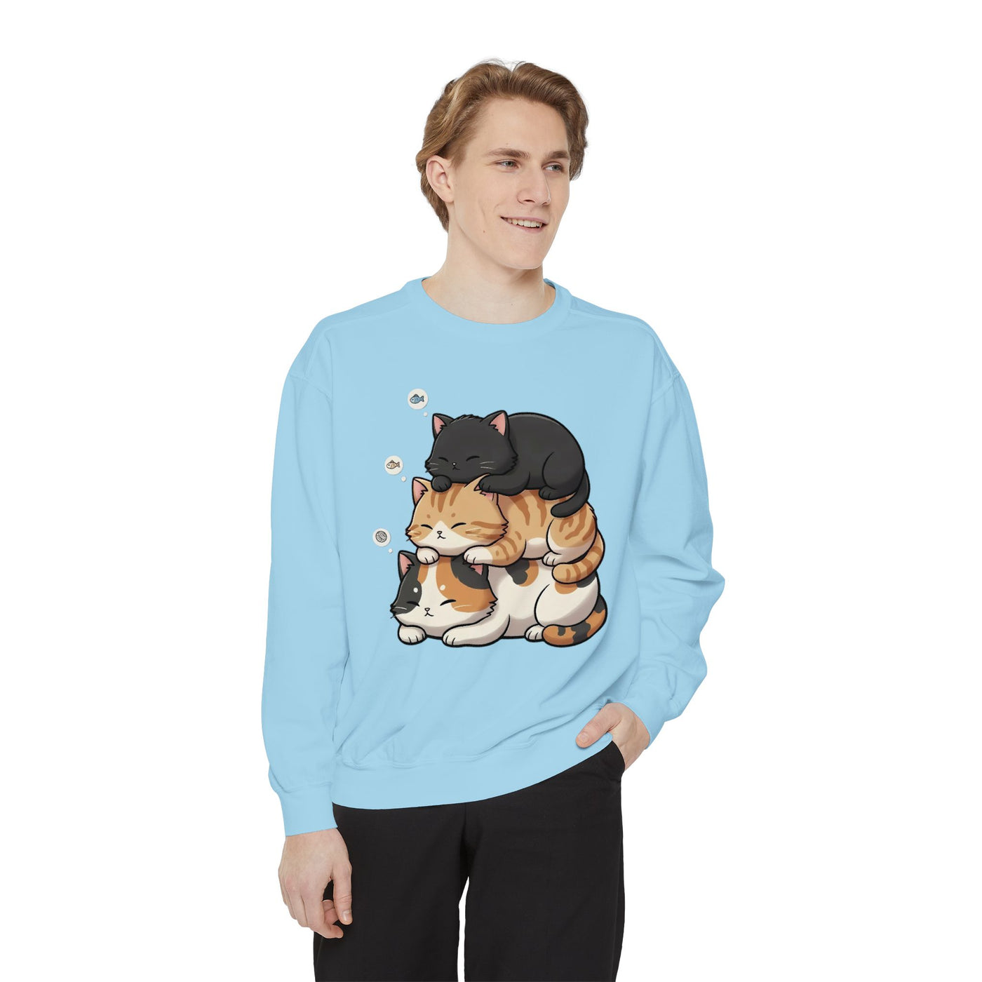 3 Cute Sleeping Cats style 8 Cozy Graphic Unisex Crewneck Sweatshirt