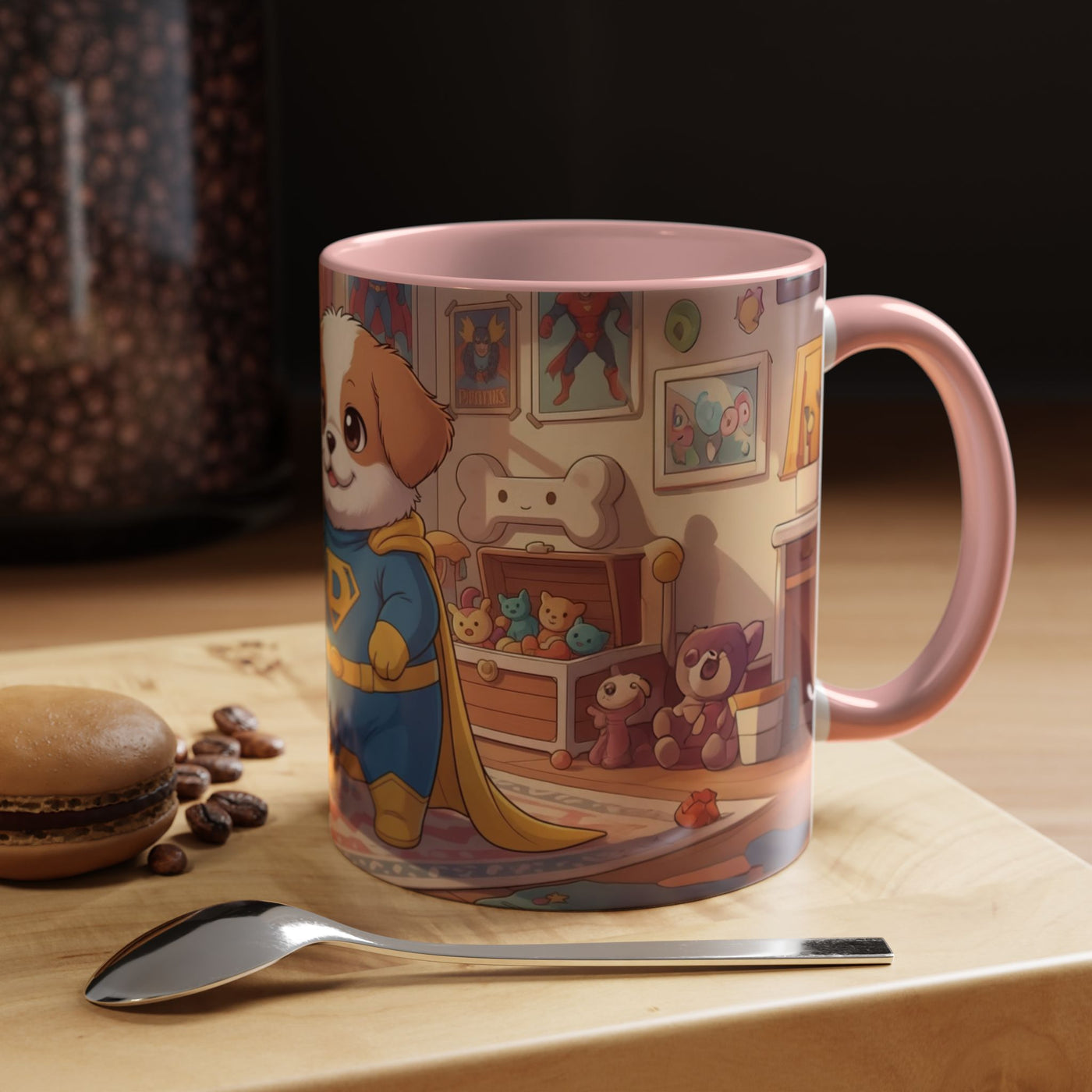 Super Pup Coffee Mug - Cute Puppy in Superhero Costume Accent Mug 11oz