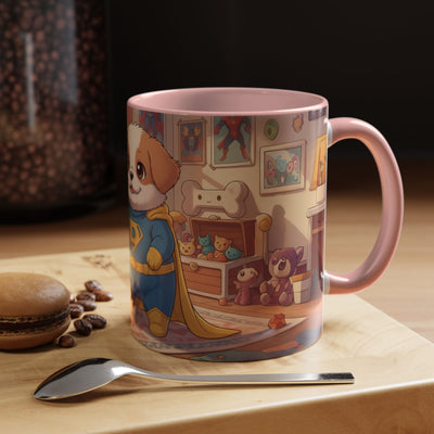 Super Pup Coffee Mug - Cute Puppy in Superhero Costume Accent Mug 11oz