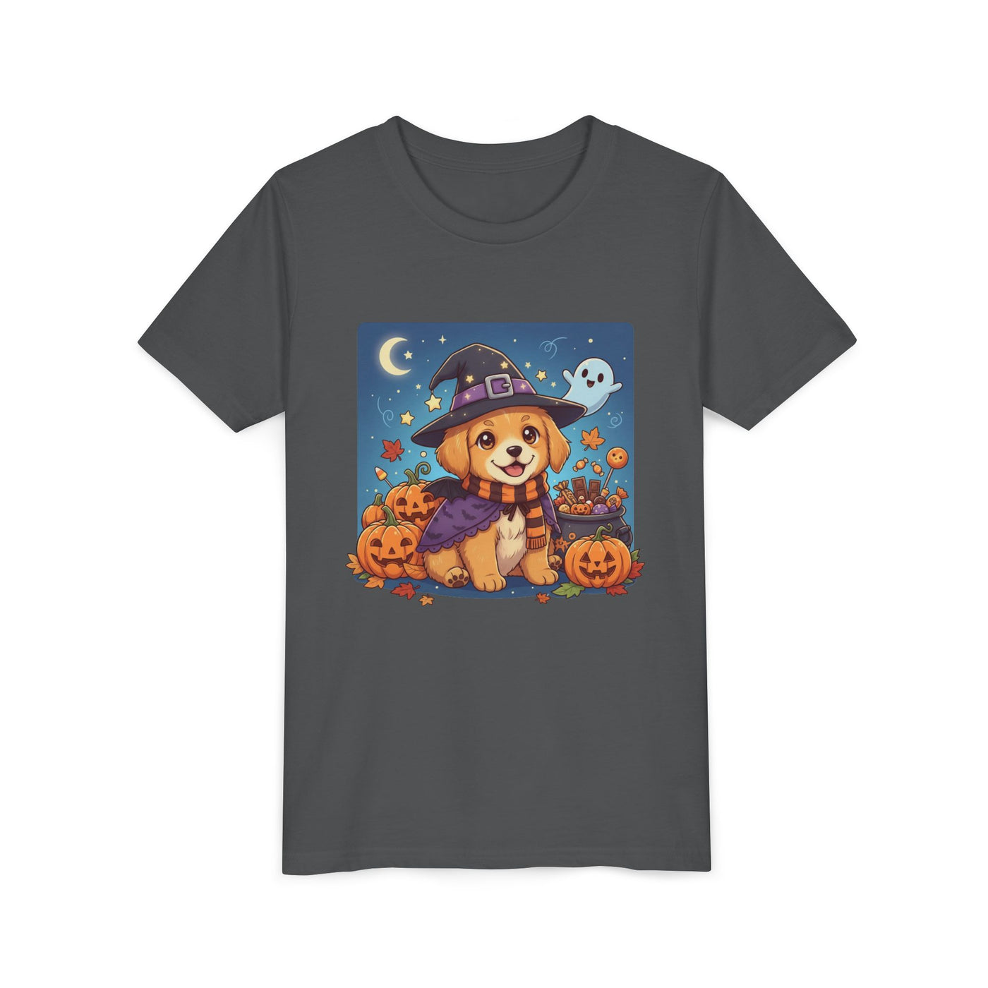 Halloween cute puppy anime style 6 Youth Tee, Short Sleeve T-Shirt, Kids Halloween Apparel, Cute Dog Tee, Fall Outfit for Children