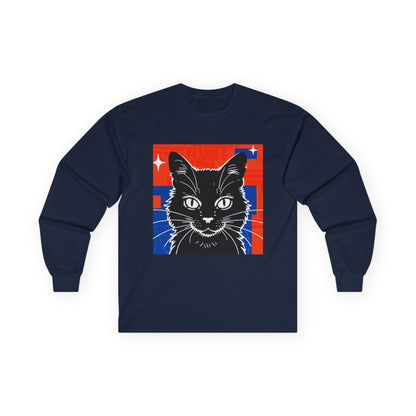 Vintage Cat Graphic Long Sleeve Tee style 1, Perfect for Cat Lovers, Cozy Casual Wear, Gift for Pet Parents, Unisex Apparel