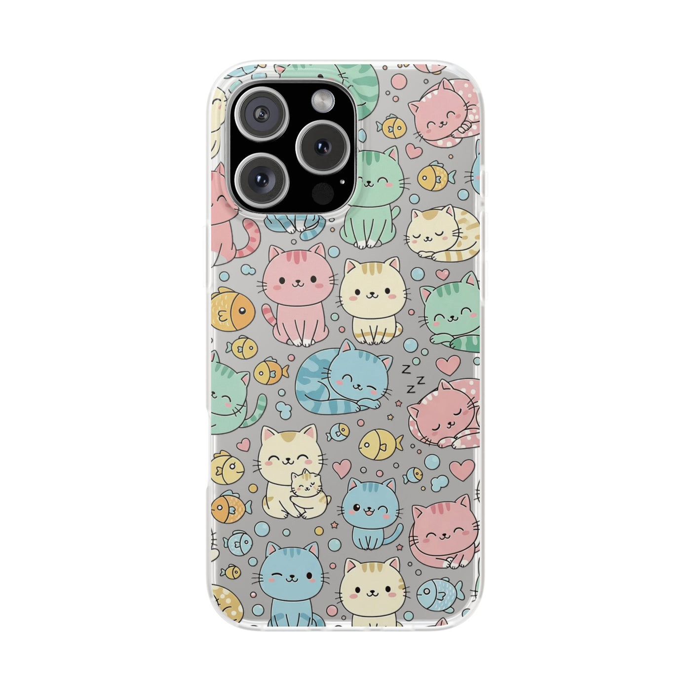 Kawaii Colorful Cat Pattern iPhone 15 / 16 / 17 series Flexi Case