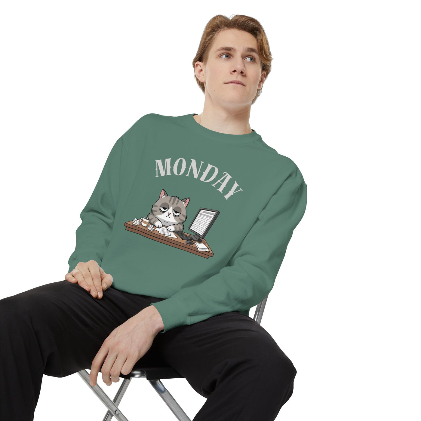 Monday Face Cat Stares Blankly Unisex Crewneck Sweatshirt style 5