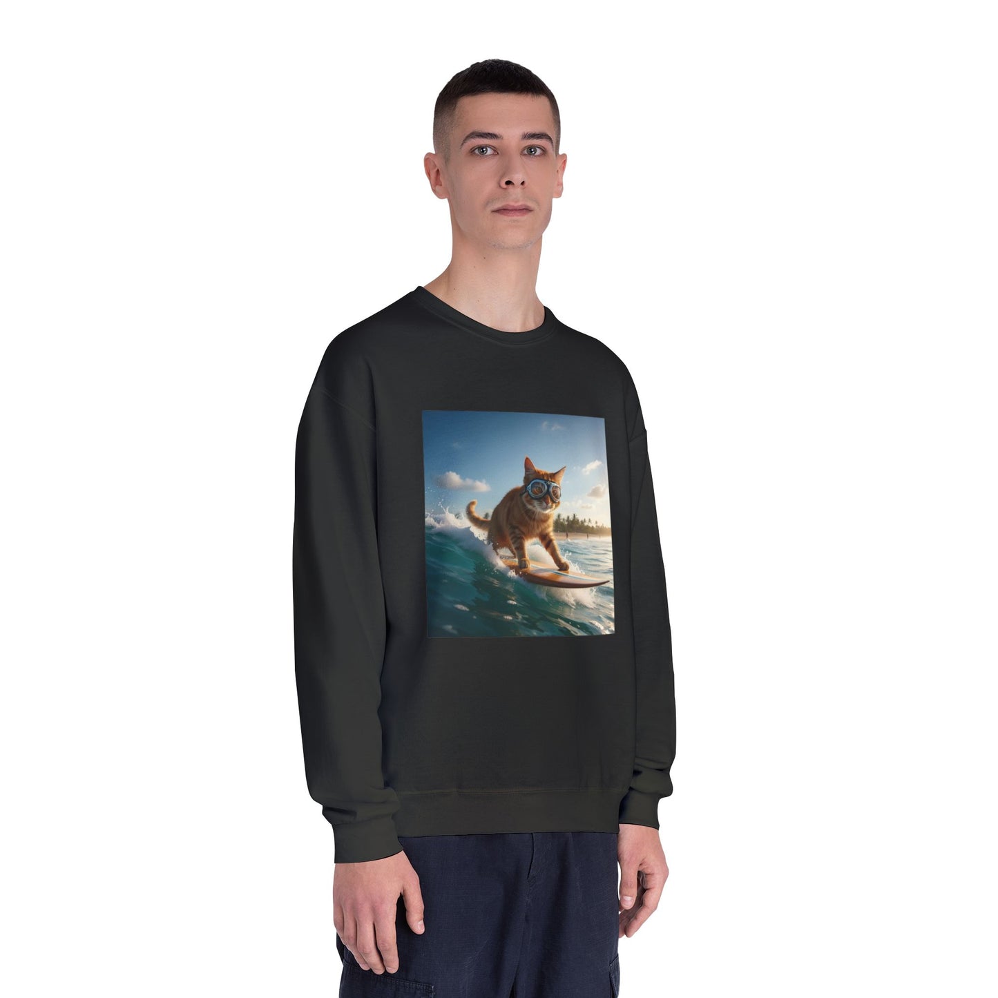 Surfing Cat Unisex NuBlend Crewneck Sweatshirt style 1