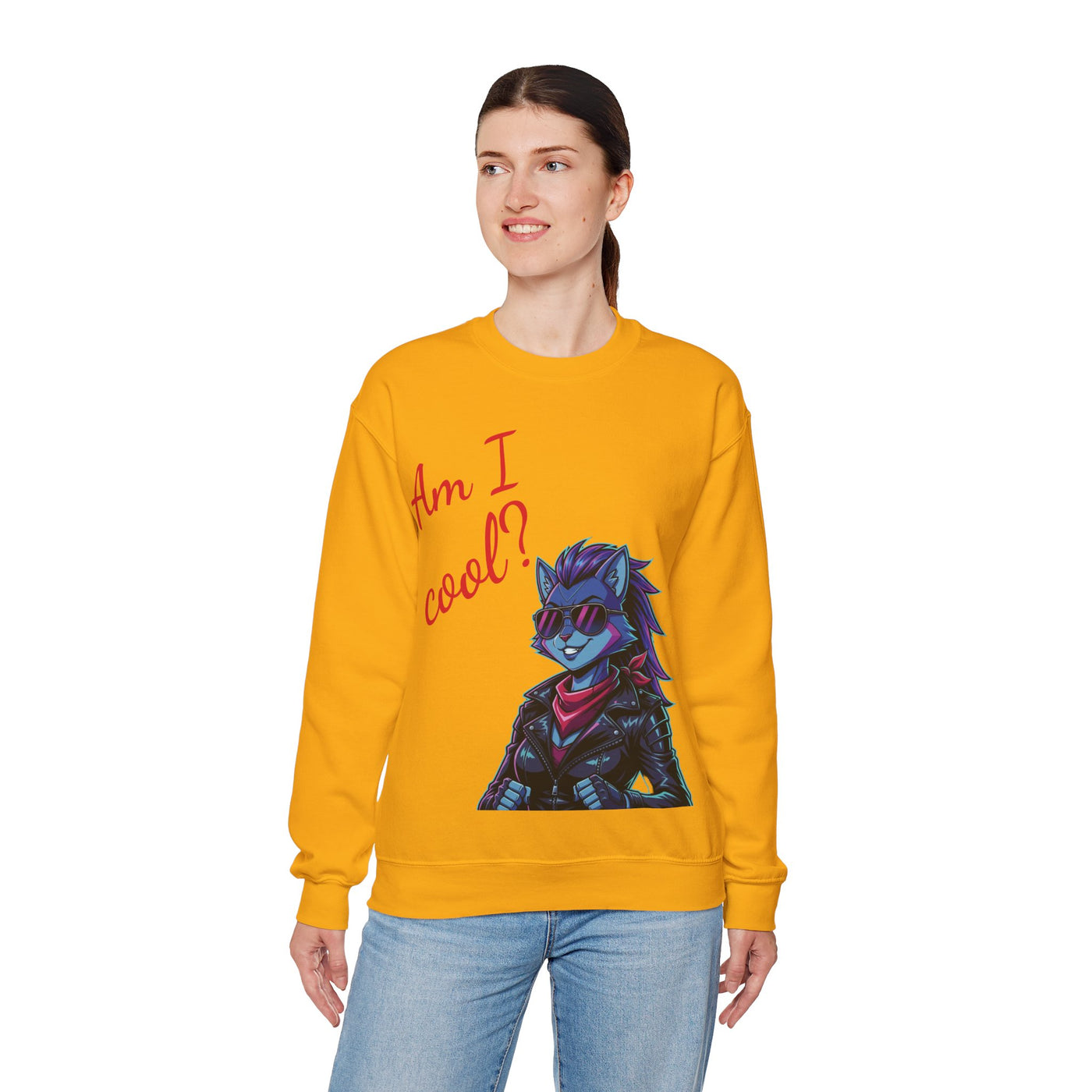 Cool Cat style 2 Unisex Crewneck Sweatshirt | Cozy Gift for Cat Lovers, Casual Wear, Unique Graphic Sweatshirt, Birthday Gift, Everyday Style