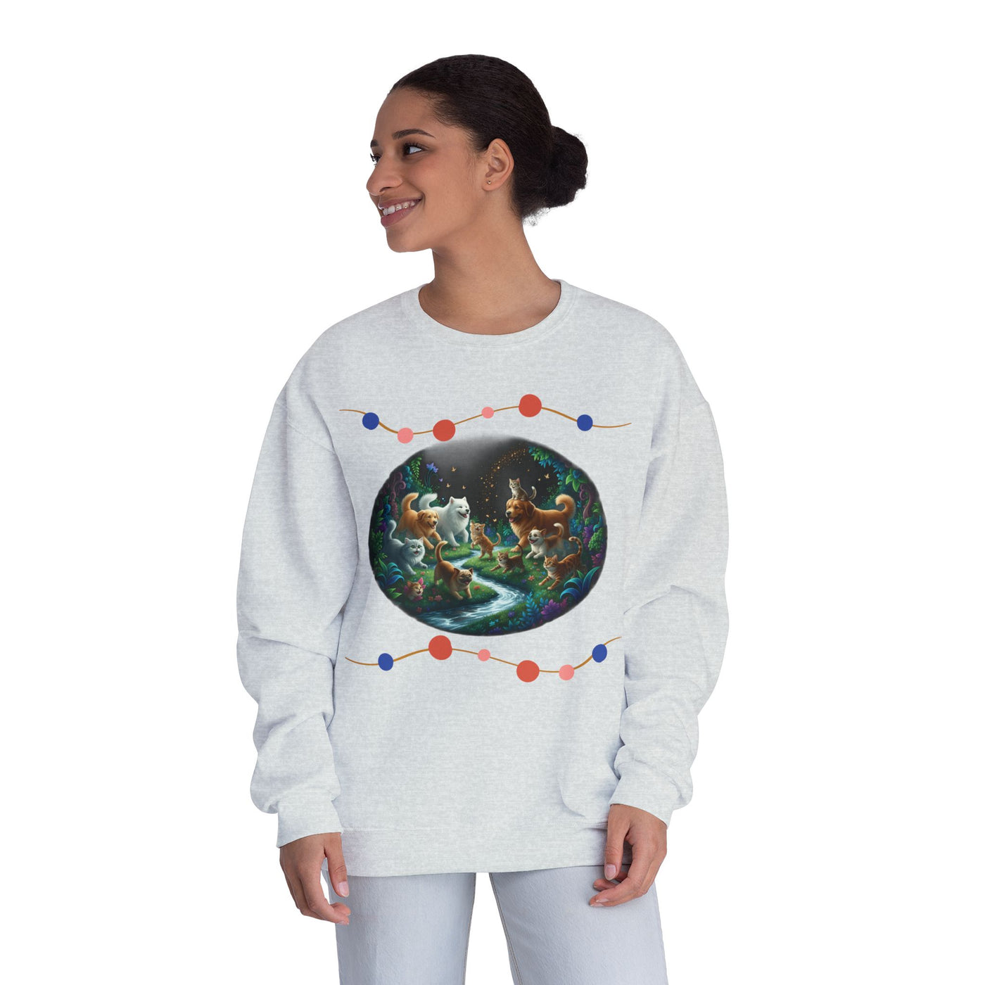 Cats & Dogs Happy Garden 1 Unisex NuBlend® Crewneck Sweatshirt
