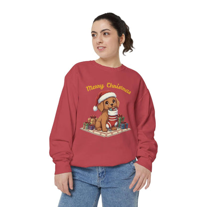Puppy wait for Christmas presents Unisex Crewneck Sweatshirt style 2