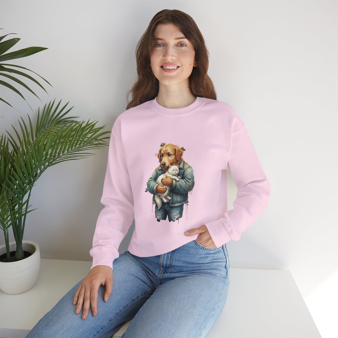 Watercolor painting style 12 Men & Women Cute Cat Pile Crewneck Sweatshirt