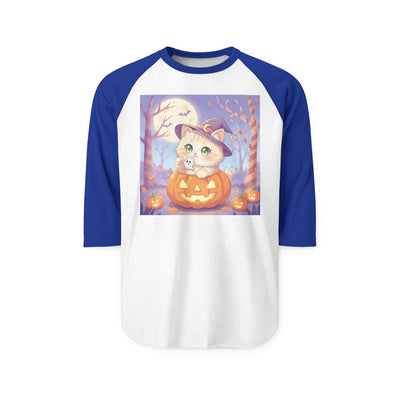 Halloween cute kitten anime style 1 Raglan Shirt, Unisex Halloween Top, Pumpkin Cat Shirt, Cute Cat Tee, Spooky Casual Wear