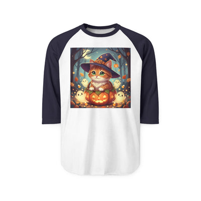 Halloween cute kitten anime style 3 Raglan Shirt, Unisex Halloween Top, Pumpkin Cat Shirt, Cute Cat Tee, Spooky Casual Wear