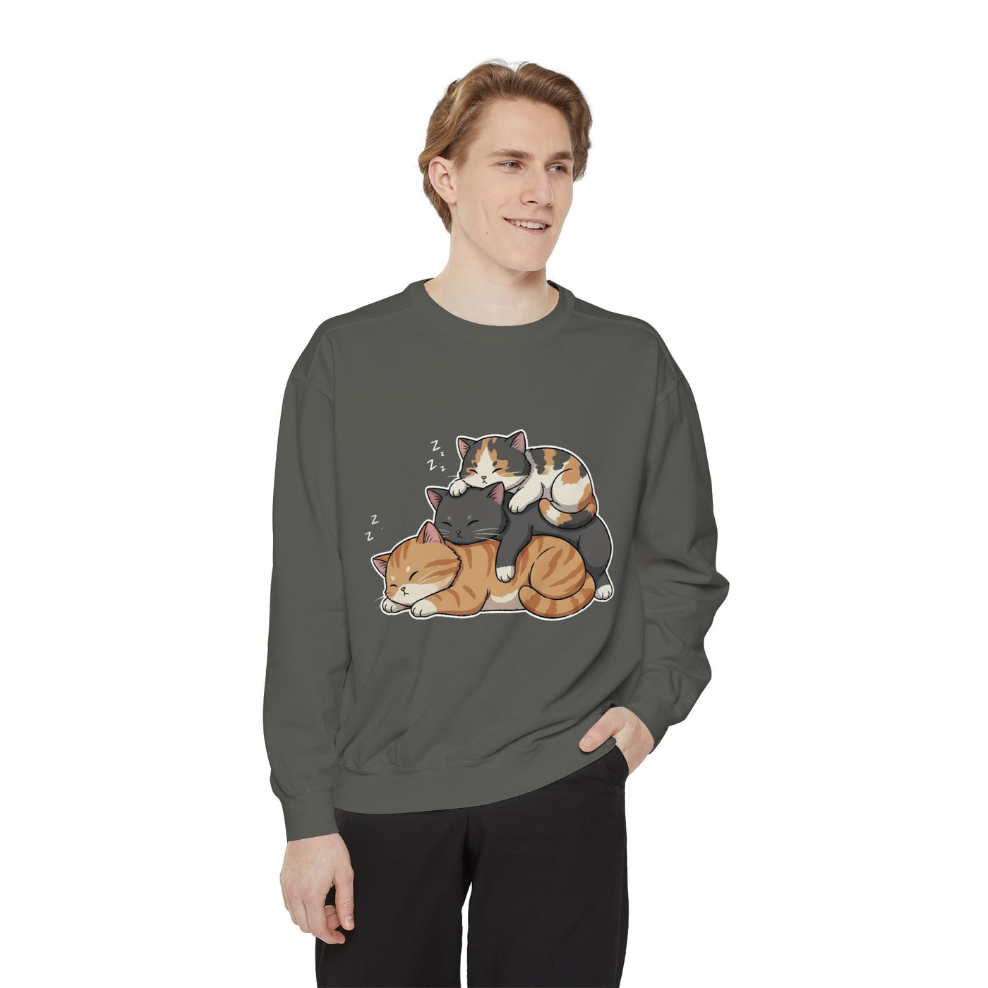 3 Cute Sleeping Cats style 7 Cozy Graphic Unisex Crewneck Sweatshirt