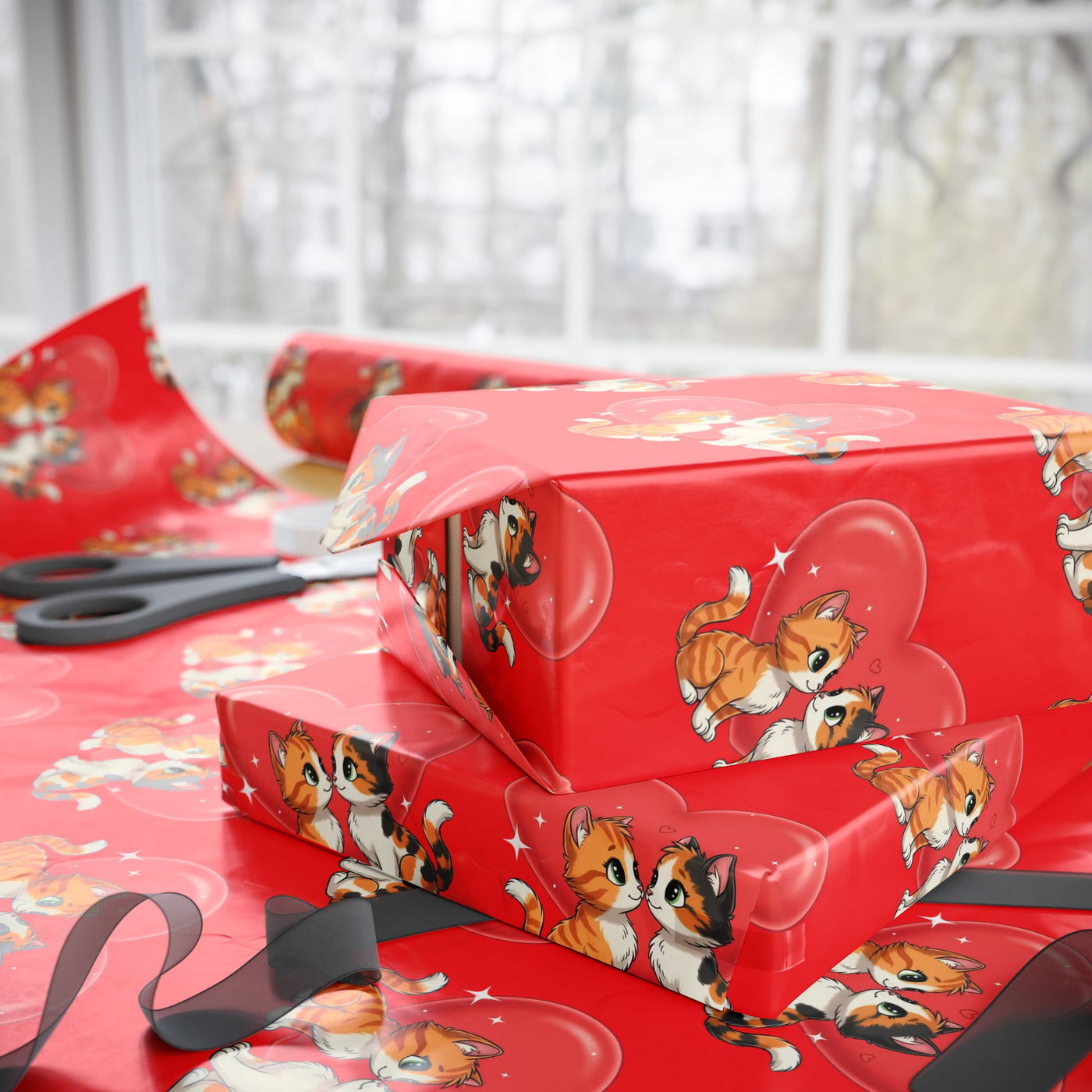 Cats in Love Red Themed Wrapping Paper, Perfect for Cat Lovers, Gift Wrap for Birthdays, Valentine’s Day, Pet Adoption Events, and More!