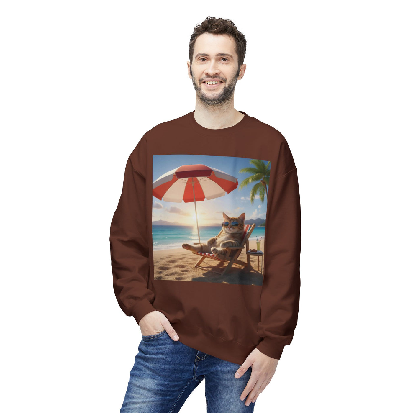 Beach Vibes Cat Crewneck Sweatshirt