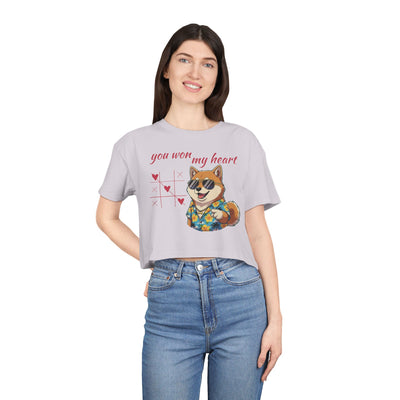 Cute Graphic Crop Tee - 'You Won My Heart', Women's Fashion, Gift for Animal Lovers, Casual Outfit, Summer Style, Funny Shirt