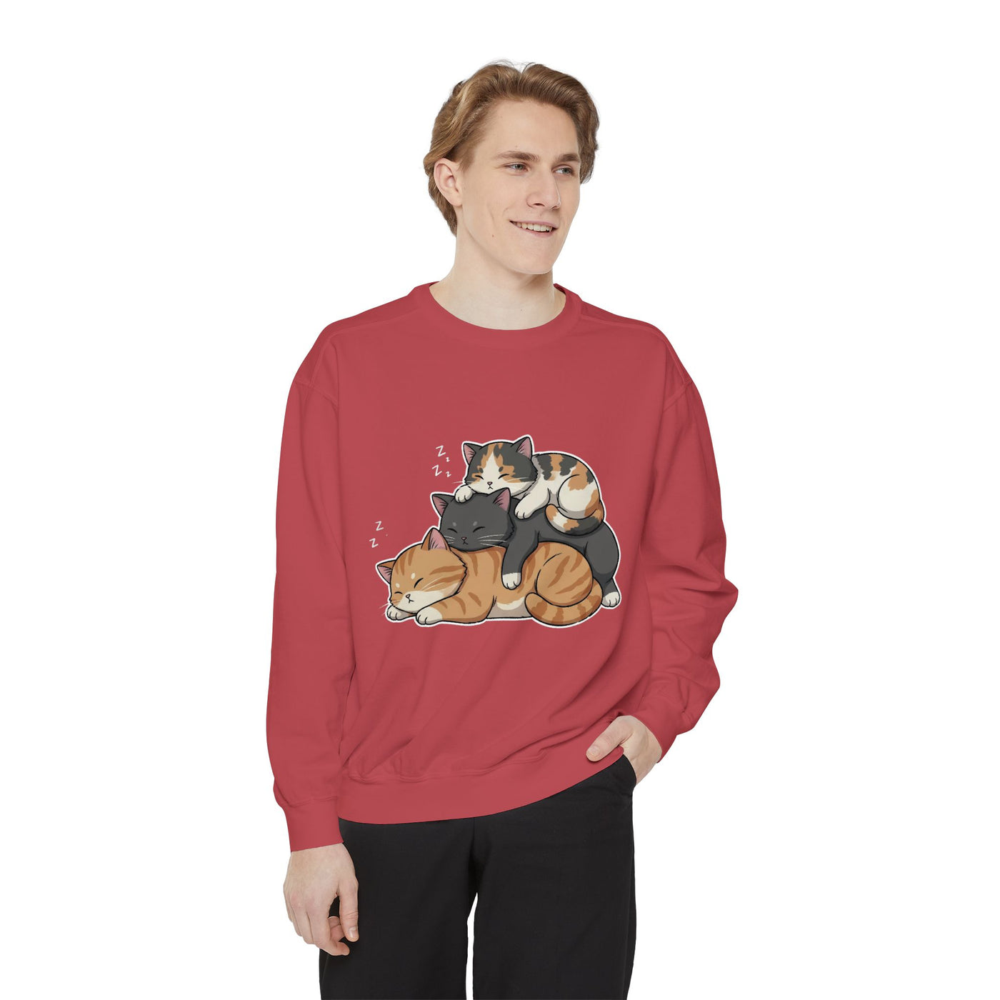3 Cute Sleeping Cats style 7 Cozy Graphic Unisex Crewneck Sweatshirt