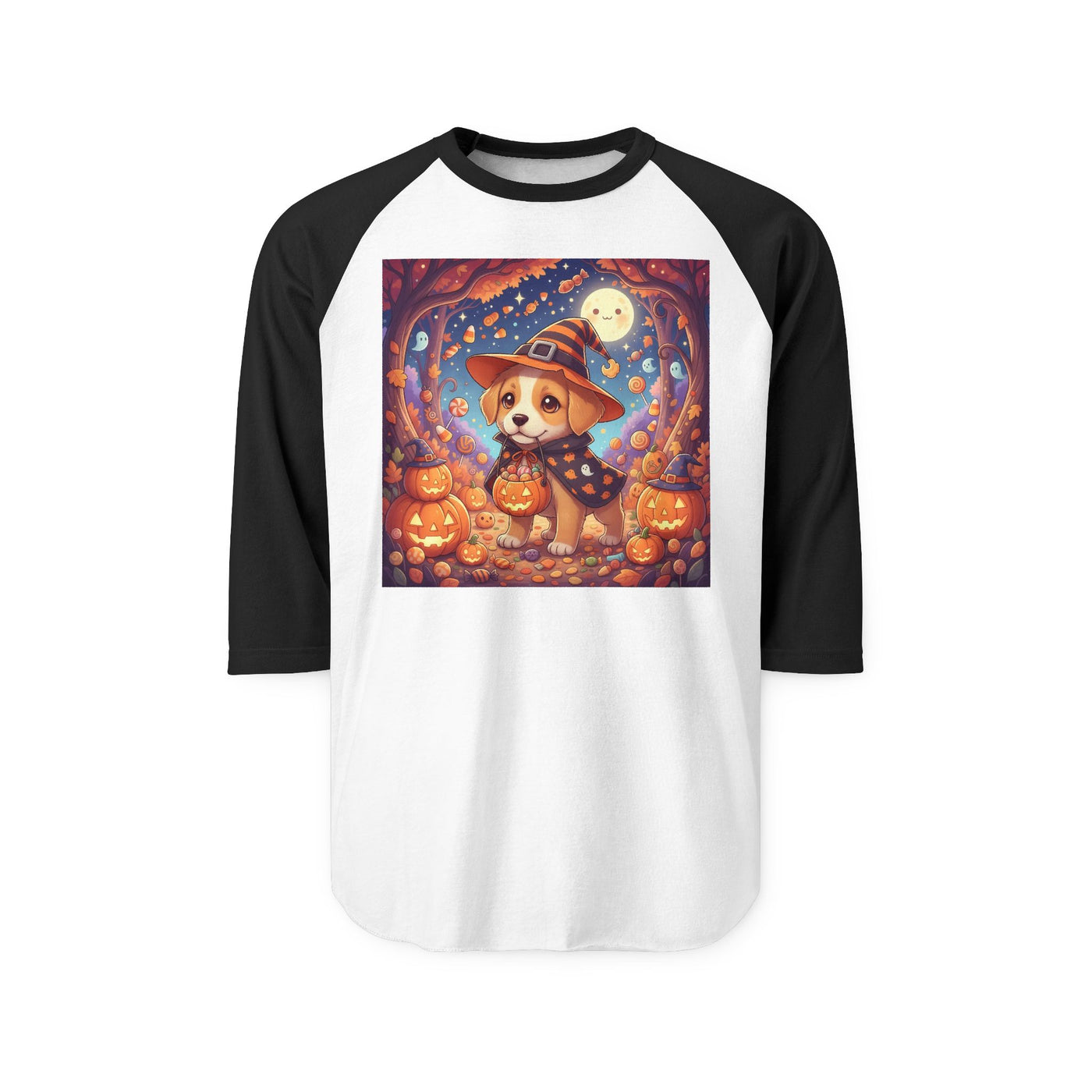 Halloween cute puppy anime style 1 Raglan Shirt, Cute Pet Shirt, Fall Apparel, Unisex Halloween Outfit, Gift for Dog Lovers, Spooky Season Tee