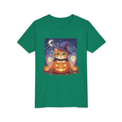 Halloween cute kitten anime style 7 Unisex Youth Tee | T-Shirt, Cute Pumpkin Shirt, Kids Halloween Outfit, Cat Lover Gift, Fun Fall Apparel