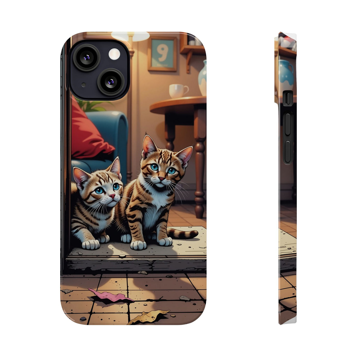 Cute Cats Slim Phone Case comic style 1, Cat Lover Gift, Impact-Resistant iPhone Case, Funny Pet Accessory, Unique Animal Design