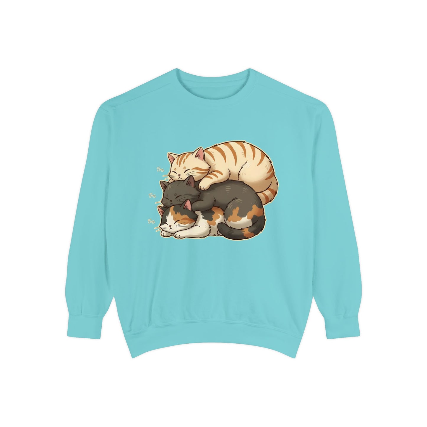 3 Cute Sleeping Cats Cozy Graphic Unisex Crewneck Sweatshirt style 4