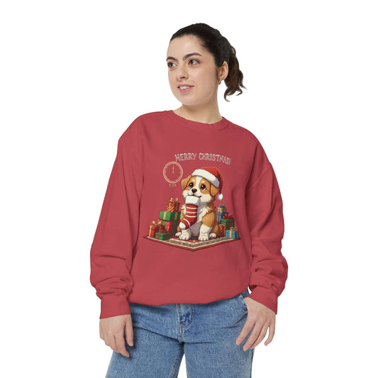 Puppy wait for Christmas presents Unisex Crewneck Sweatshirt style 1