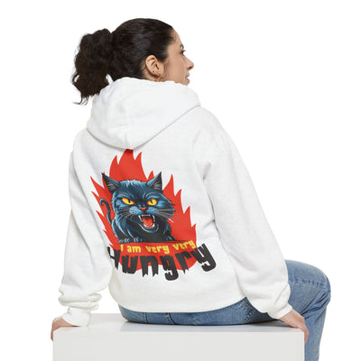 I am very very Hungry - Cartoon Cat Graphic Unisex Pullover Hoodie