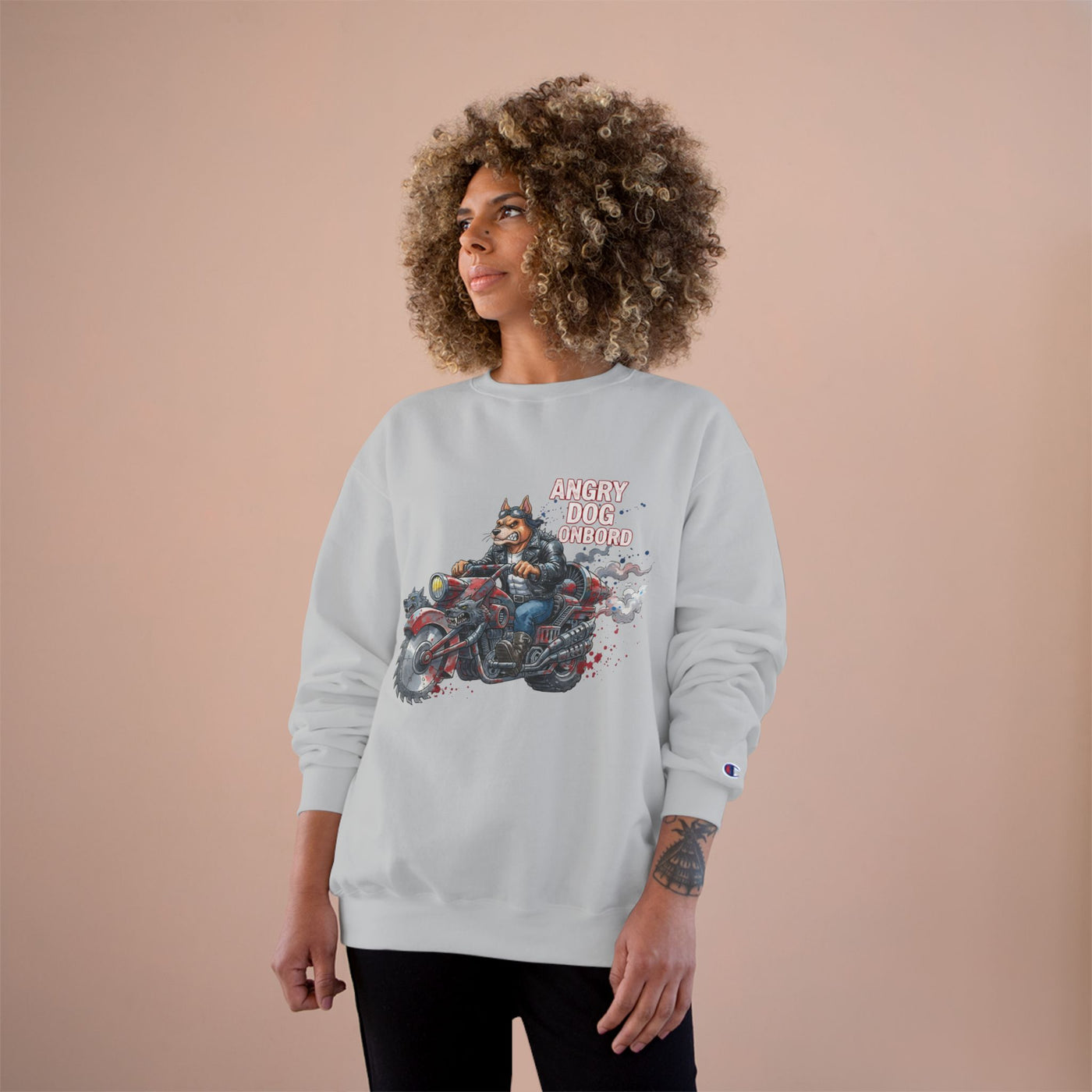 Angry Dog Onboard Graphic style 3 Champion Crewneck Sweatshirt for Gamers & Sci‑Fi Fans