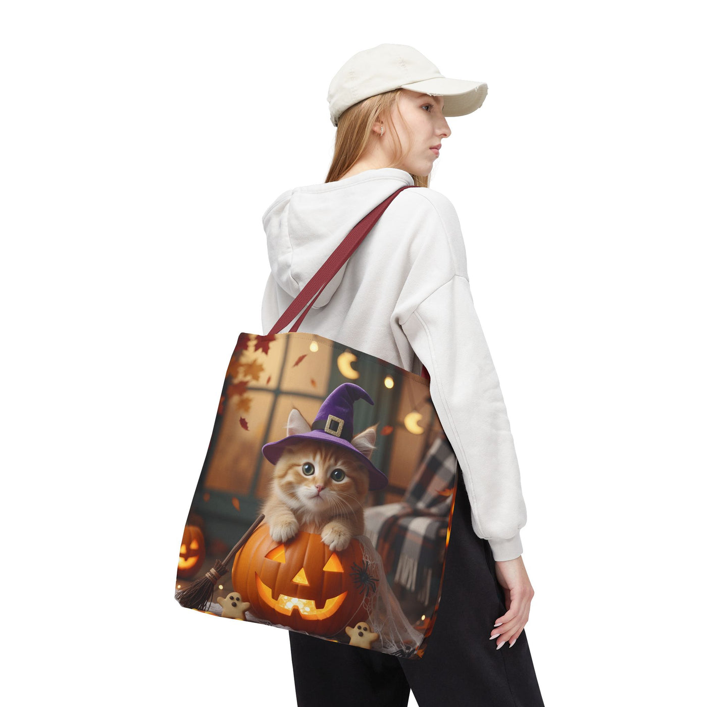 Adorable Halloween Cat Tote Bag, Cute Pet Lover Gift, Trick or Treat Bag, Fall Accessory, Spooky Cat Design