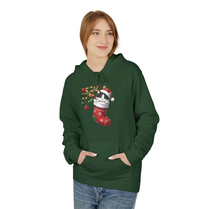 Kitten hiding in Christmas stocking Unisex Fleece Hoodie style 1