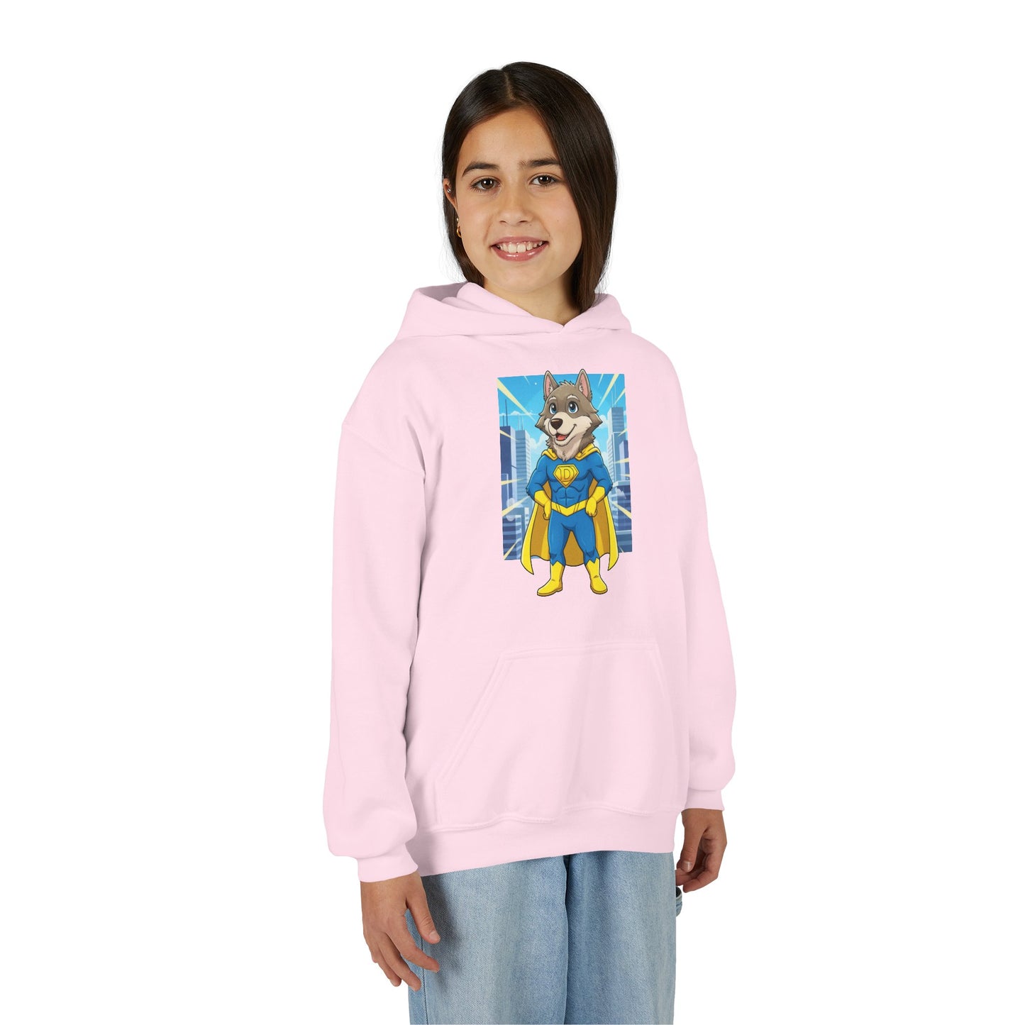 Dog cosplay Superman Funny Design Unisex Kids Hoodie style 1