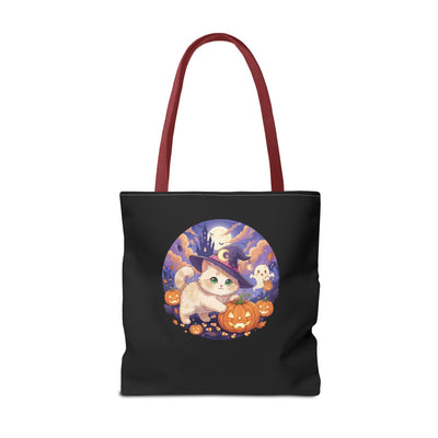 Halloween Cat anime style Tote Bag, Spooky Pet Lovers Gift, Boho Halloween Bag, Witchy Cat Tote, Fall Festivities Accessory