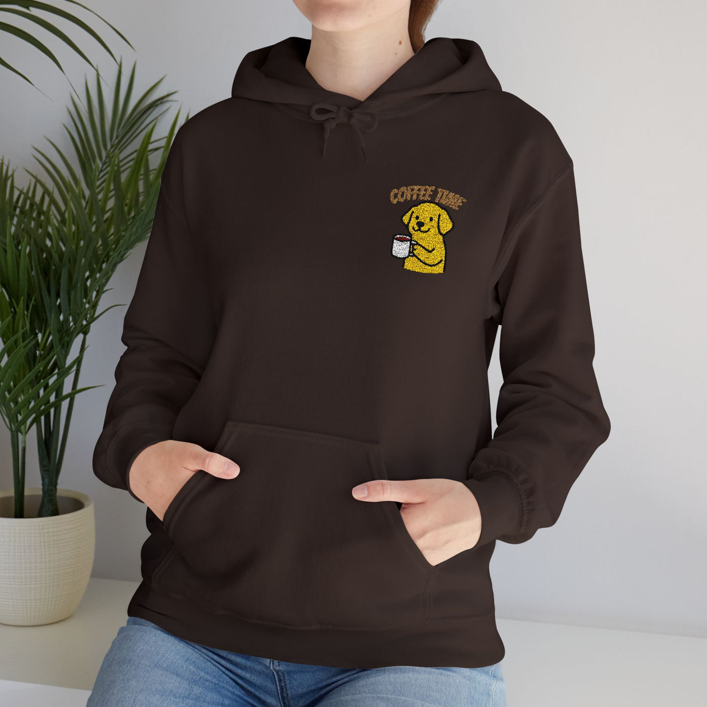 Coffee Time Dog Embroidered style 3 Unisex Pullover Hoodie