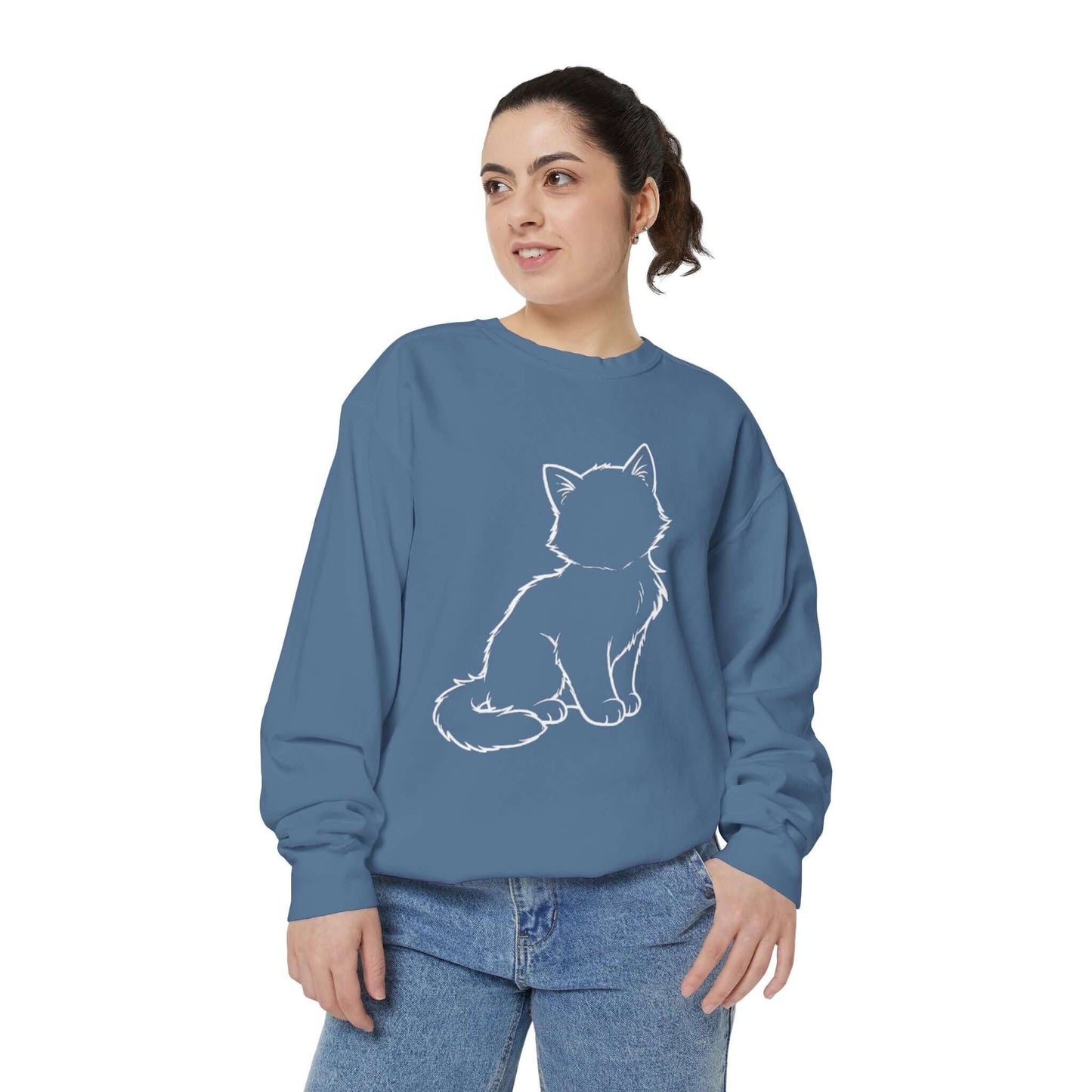 Sitting Cat Shadow Cozy Graphic Unisex Crewneck Sweatshirt style 1