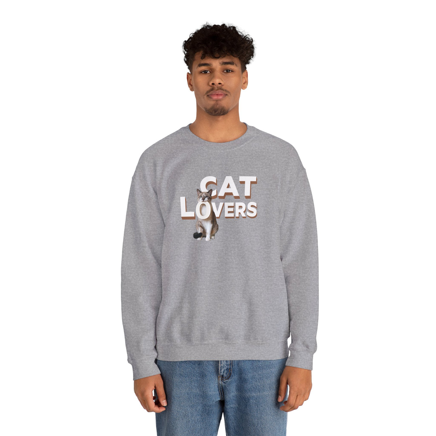 cat lovers cute kitten sweatshirt on a model, showcasing adorable cat graphics and cozy design.