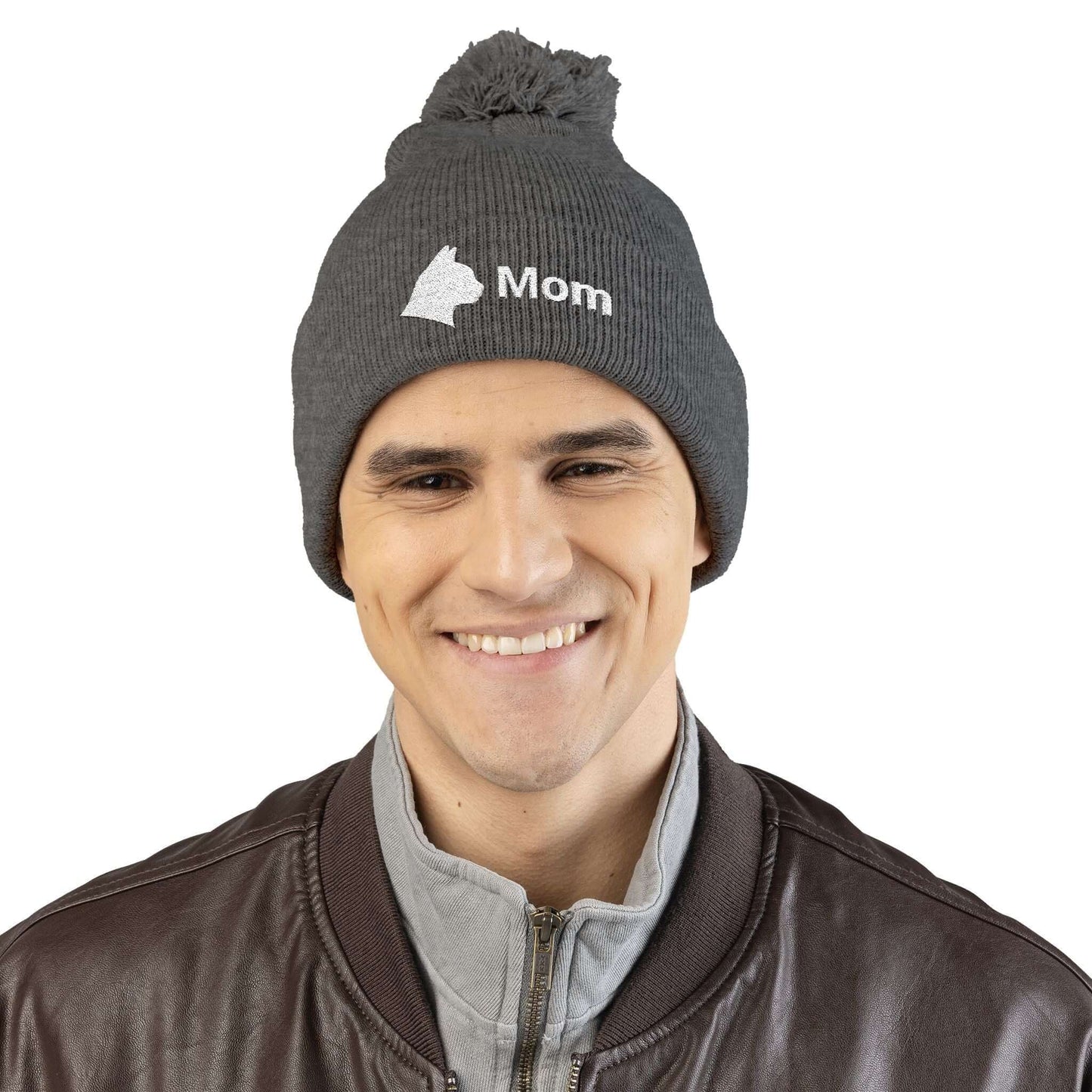 Embroidered Cat Mom Pom-Pom Knit Cap