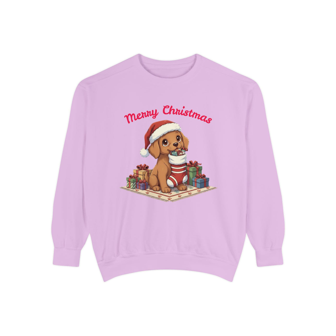 Cute Puppy waiting for Christmas presents style 2 Cozy Graphic Unisex Crewneck Sweatshirt
