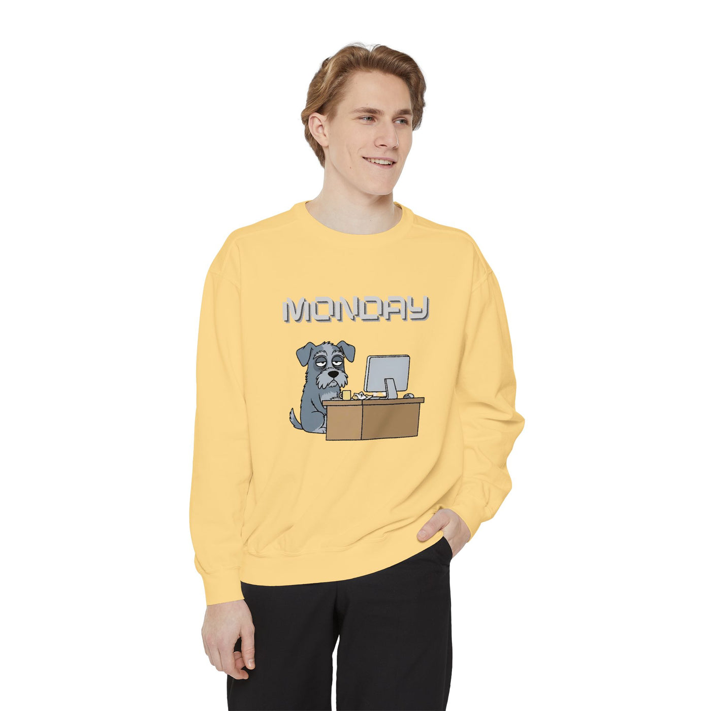 Monday Face Dog Stares Blankly Unisex Crewneck Sweatshirt style 2