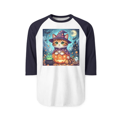 Halloween cute kitten anime style 2 Raglan Shirt, Unisex Halloween Top, Pumpkin Cat Shirt, Cute Cat Tee, Spooky Casual Wear