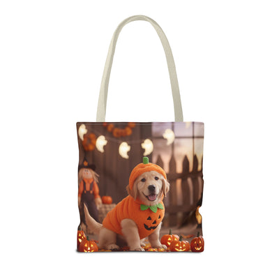 Adorable Halloween Puppy Tote Bag, Dog Lover Bag, Spooky Season Accessories, Pumpkin Patch Shopper, Cute Pet Gift