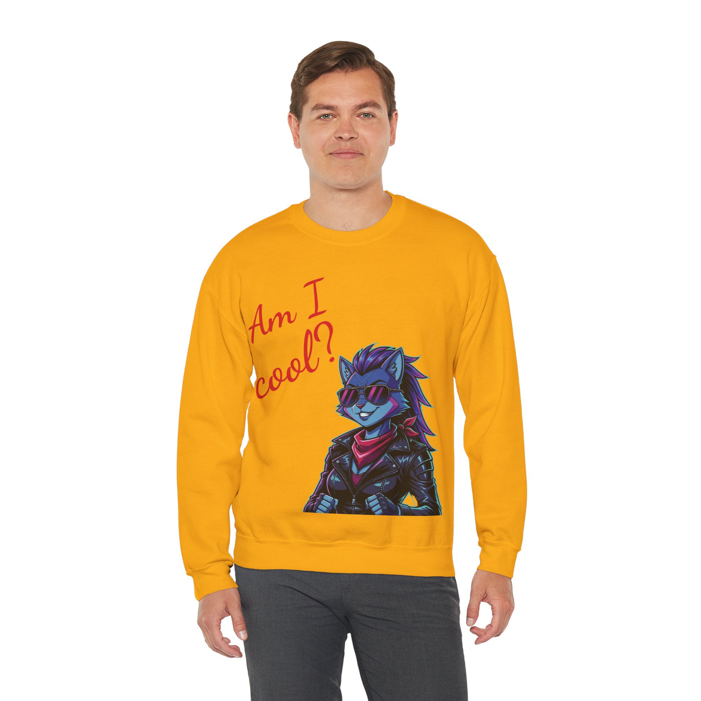Cool Cat style 2 Unisex Crewneck Sweatshirt | Cozy Gift for Cat Lovers, Casual Wear, Unique Graphic Sweatshirt, Birthday Gift, Everyday Style