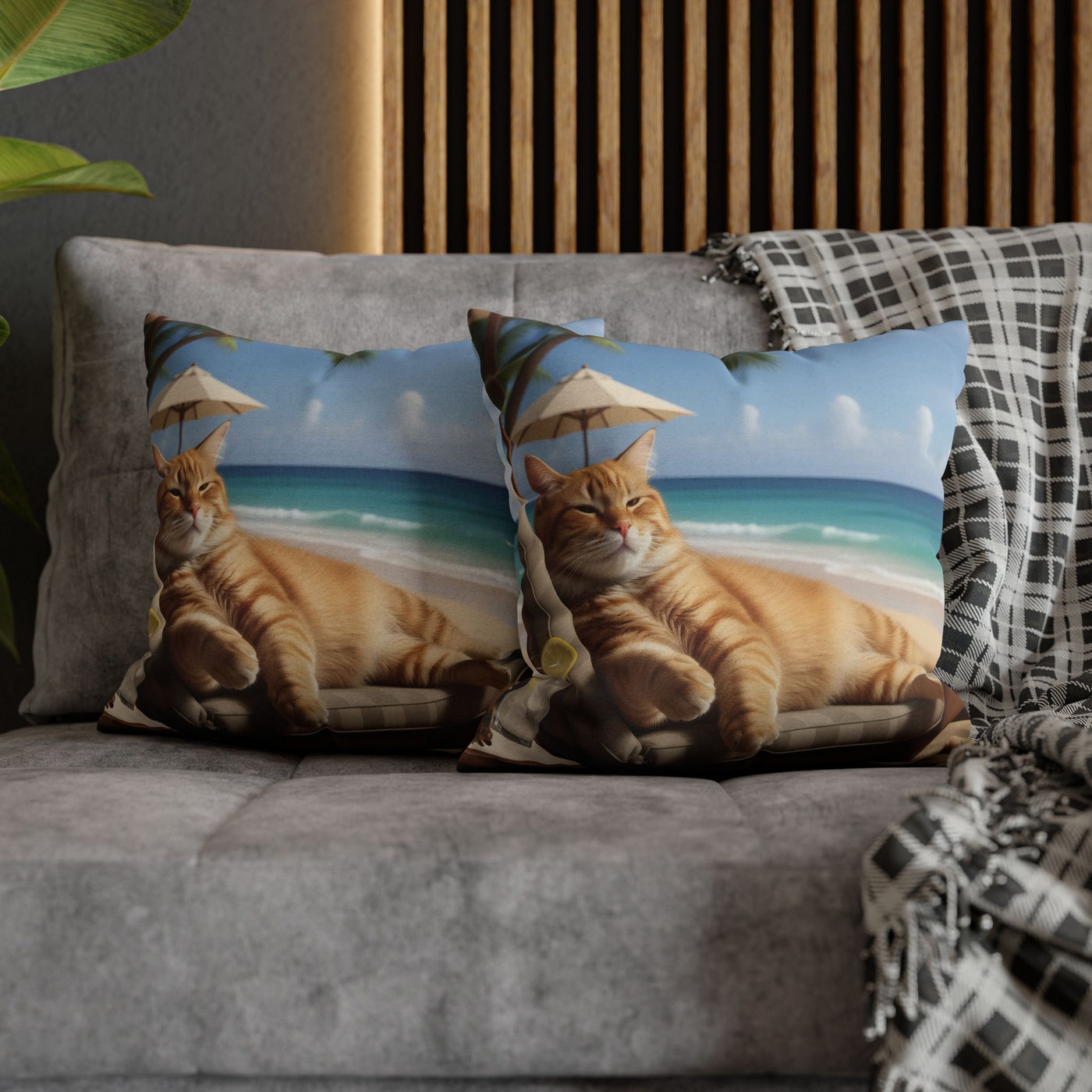 Relaxing Cat Beach Pillowcase - Cozy Spun Polyester Decorative Pillowcase for Cat Lovers