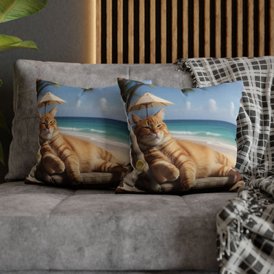 Relaxing Cat Beach Pillowcase - Cozy Spun Polyester Decorative Pillowcase for Cat Lovers