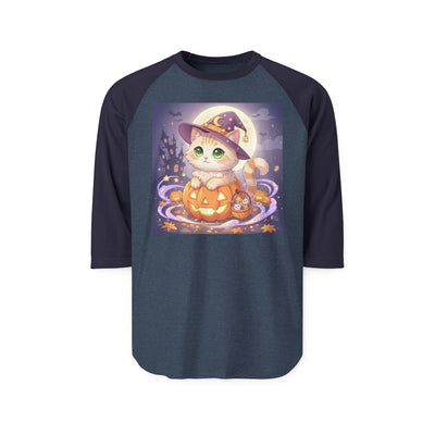 Halloween cute kitten anime style 4 Raglan Shirt, Unisex Halloween Top, Pumpkin Cat Shirt, Cute Cat Tee, Spooky Casual Wear