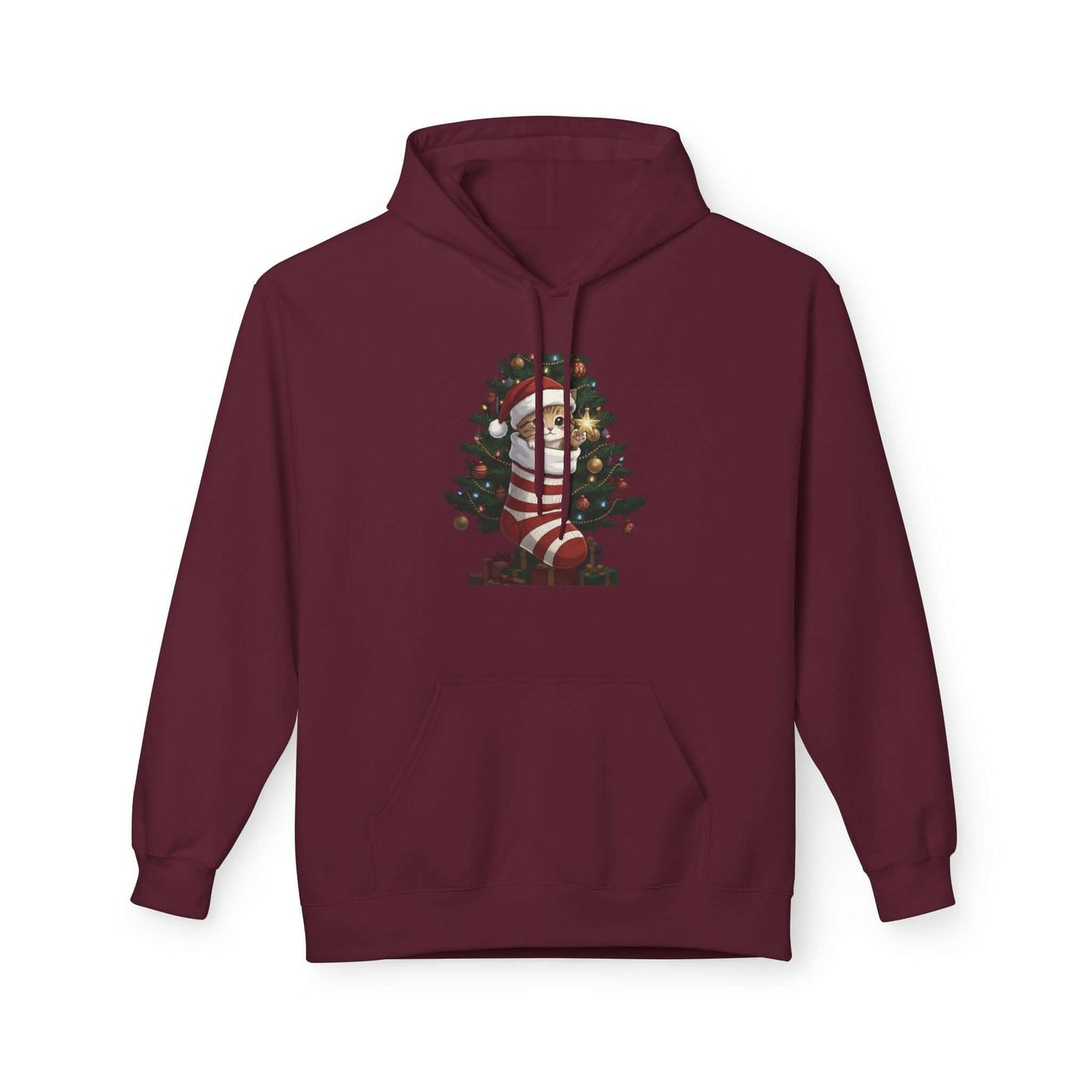 Kitten hiding in Christmas stocking Unisex Fleece Hoodie style 3