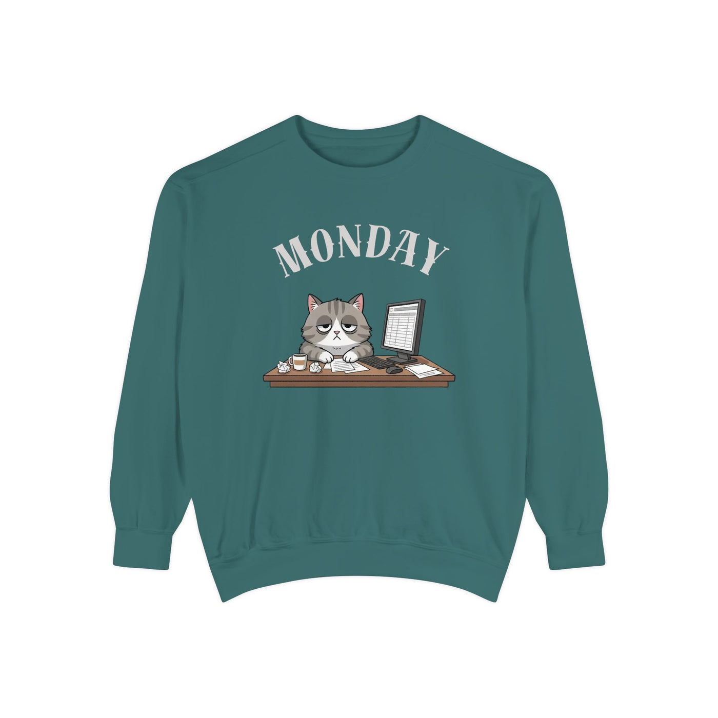 Monday Face Cat Stares Blankly Unisex Crewneck Sweatshirt style 5