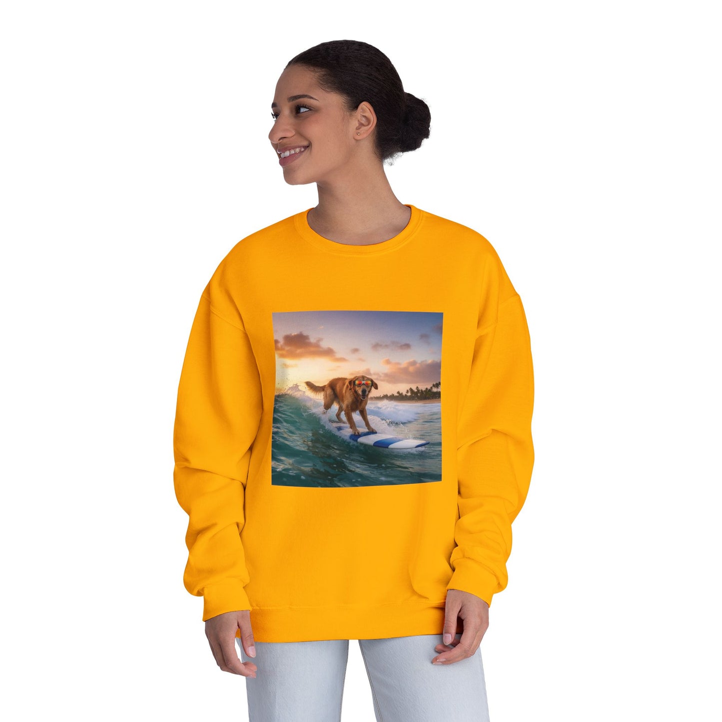 Surfing Dog Graphic Unisex NuBlend Crewneck Sweatshirt style 1