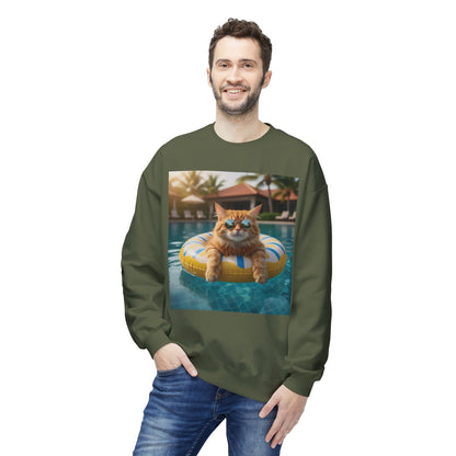 Swimming Pool Vibes Graphic Cat Unisex Crewneck Sweatshirt
