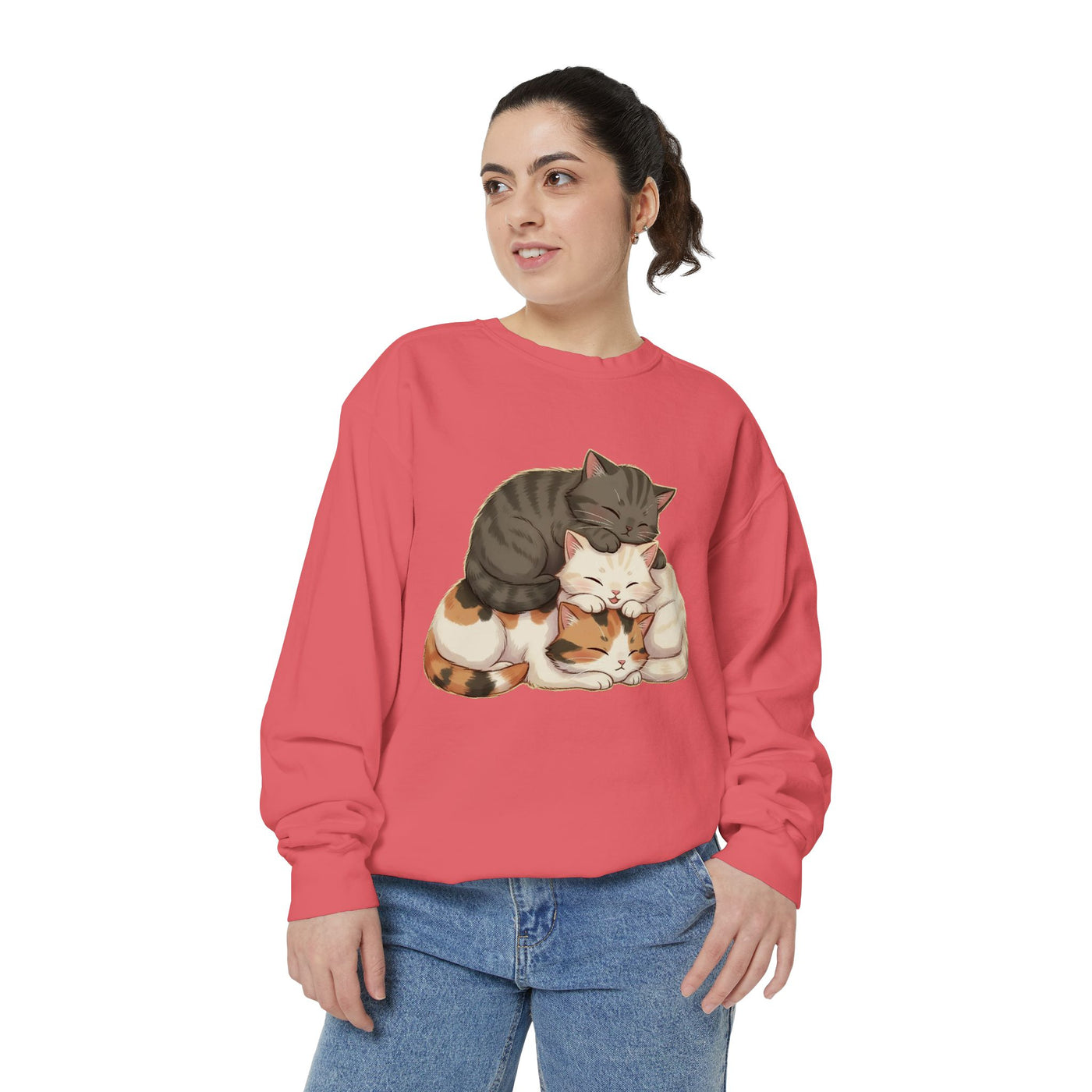 3 Cute Sleeping Cats style 3 Cozy Graphic Unisex Crewneck Sweatshirt