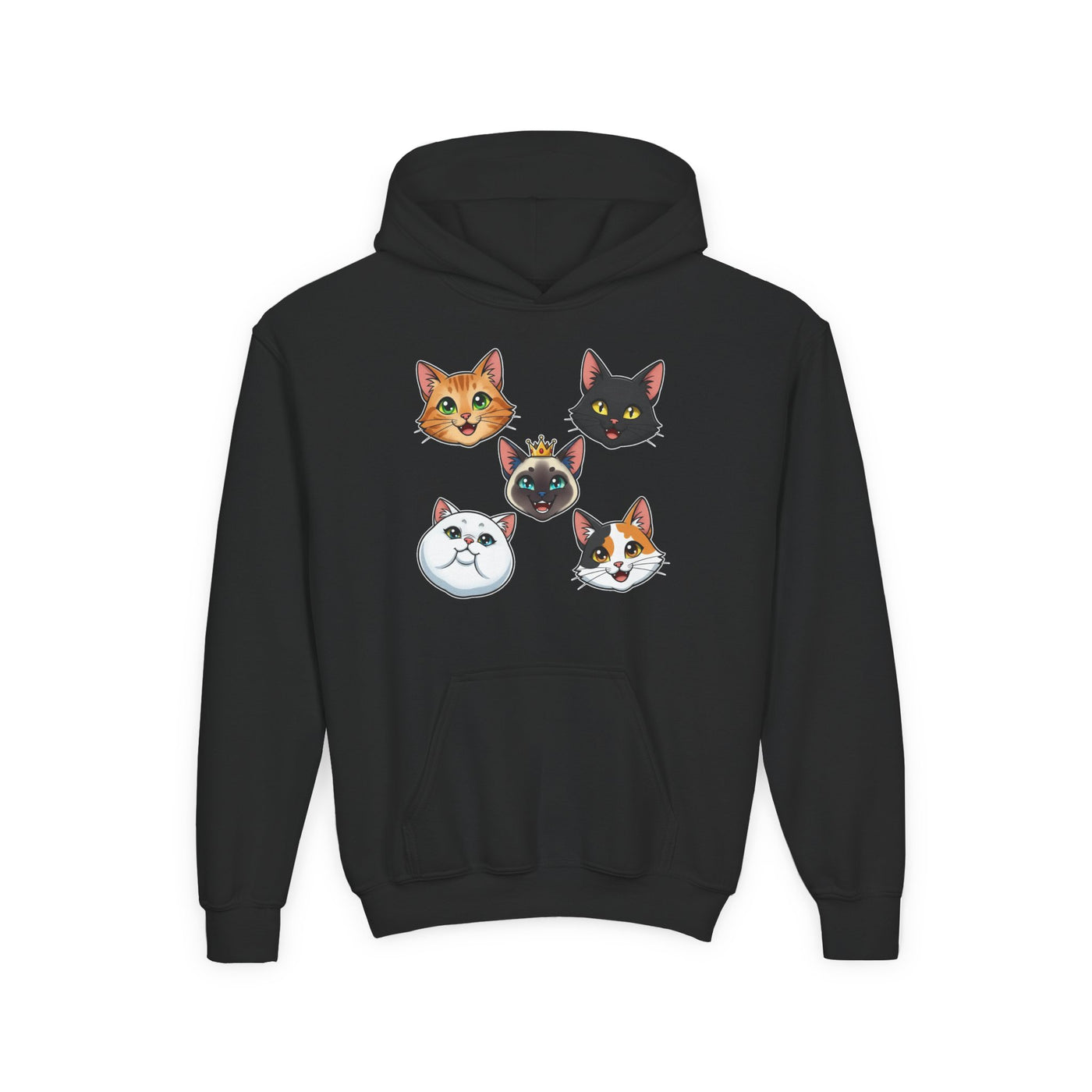 Cute Cat Heads Unisex Youth Hoodie, Fun Pet Lover Sweater, Kids Gift, Animal Lover Apparel, Perfect for Birthdays & Holidays