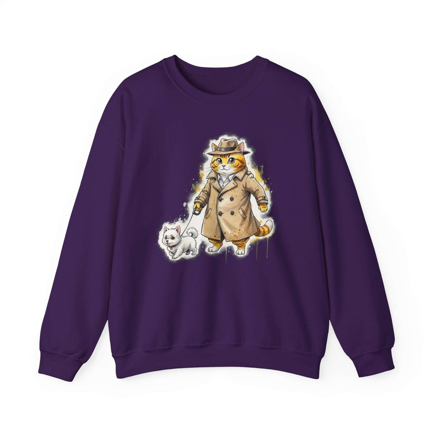 Watercolor Cat & Dog painting Unisex Crewneck Sweatshirt style 1